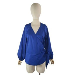 GILI Stretch Raglan Puff Sleeve Wrap Blouse Top Size XL